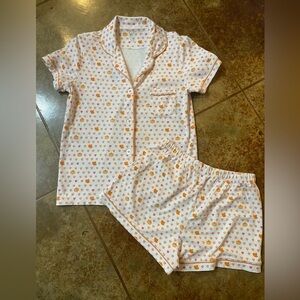 Roller Rabbit Autumn Hearts Polo Pajamas in Orange Size Small